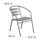 Emma and Oliver 23.75'' Round Glass Top Metal Table with 2 Aluminum Slat Stack Chairs