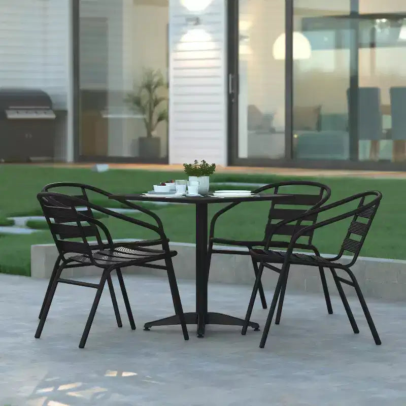 Emma and Oliver 27.5'' Square Aluminum Indoor-Outdoor Table Set with 4 Slat Back Chairs