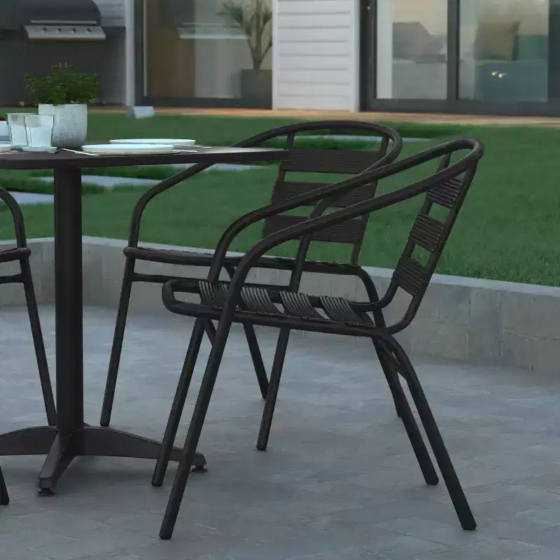 Emma and Oliver 27.5'' Square Aluminum Indoor-Outdoor Table Set with 4 Slat Back Chairs
