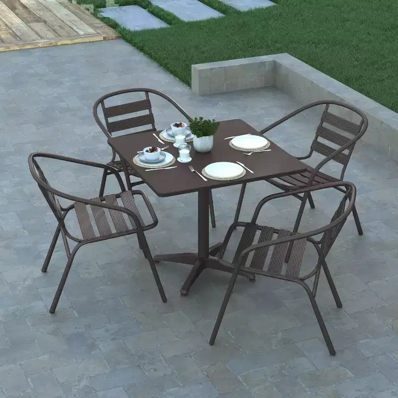 Emma and Oliver 27.5'' Square Aluminum Indoor-Outdoor Table Set with 4 Slat Back Chairs