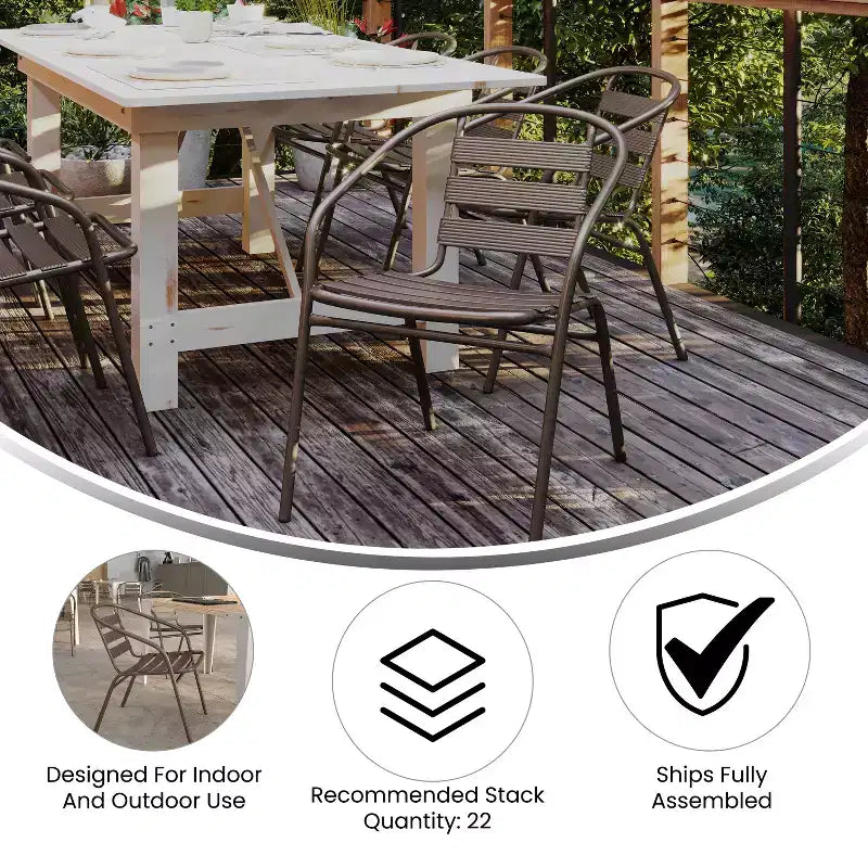 Emma and Oliver 27.5'' Square Aluminum Indoor-Outdoor Table Set with 4 Slat Back Chairs
