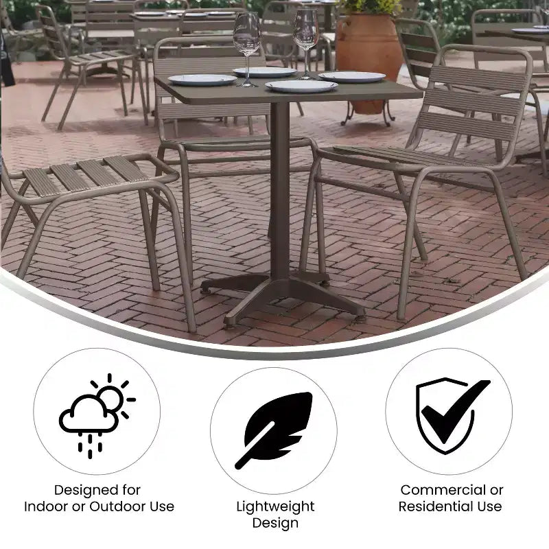 Emma and Oliver 27.5'' Square Aluminum Indoor-Outdoor Table Set with 4 Slat Back Chairs