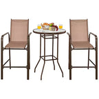 Costway 3 PCS Outdoor Patio Bar Table Stool Set Height Tempered Glass Top