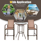 Costway 3 PCS Outdoor Patio Bar Table Stool Set Height Tempered Glass Top