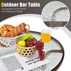 Costway 3 PCS Outdoor Patio Bar Table Stool Set Height Tempered Glass Top