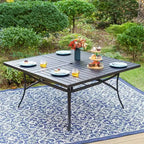 Captiva Designs 9pc Spacious Slat Top Square Metal Table with Umbrella Hole & 8 Reclining Foldable Chairs Outdoor Patio Dining Set