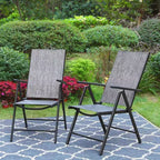 Captiva Designs 9pc Spacious Slat Top Square Metal Table with Umbrella Hole & 8 Reclining Foldable Chairs Outdoor Patio Dining Set