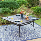 Captiva Designs 9pc Spacious Slat Top Square Metal Table with Umbrella Hole & 8 Reclining Foldable Chairs Outdoor Patio Dining Set