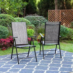 Captiva Designs 9pc Spacious Slat Top Square Metal Table with Umbrella Hole & 8 Reclining Foldable Chairs Outdoor Patio Dining Set