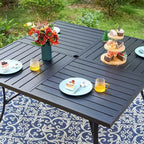 Captiva Designs 9pc Spacious Slat Top Square Metal Table with Umbrella Hole & 8 Reclining Foldable Chairs Outdoor Patio Dining Set