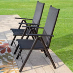 Captiva Designs 9pc Spacious Slat Top Square Metal Table with Umbrella Hole & 8 Reclining Foldable Chairs Outdoor Patio Dining Set