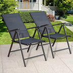 Captiva Designs 9pc Spacious Slat Top Square Metal Table with Umbrella Hole & 8 Reclining Foldable Chairs Outdoor Patio Dining Set