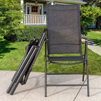 Captiva Designs 9pc Spacious Slat Top Square Metal Table with Umbrella Hole & 8 Reclining Foldable Chairs Outdoor Patio Dining Set