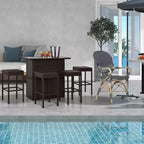 Outsunny 5 Pcs Rattan Wicker Bar Set, High Top Outdoor Table and Chairs with Glass Top, Storage Shelf, and 4 Bar Stools for Poolside