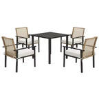 Outsunny 5 Piece Indoor Outdoor Wicker Dining Set, Patio Furniture Metal Table and Chairs with Soft Cushions, Beige