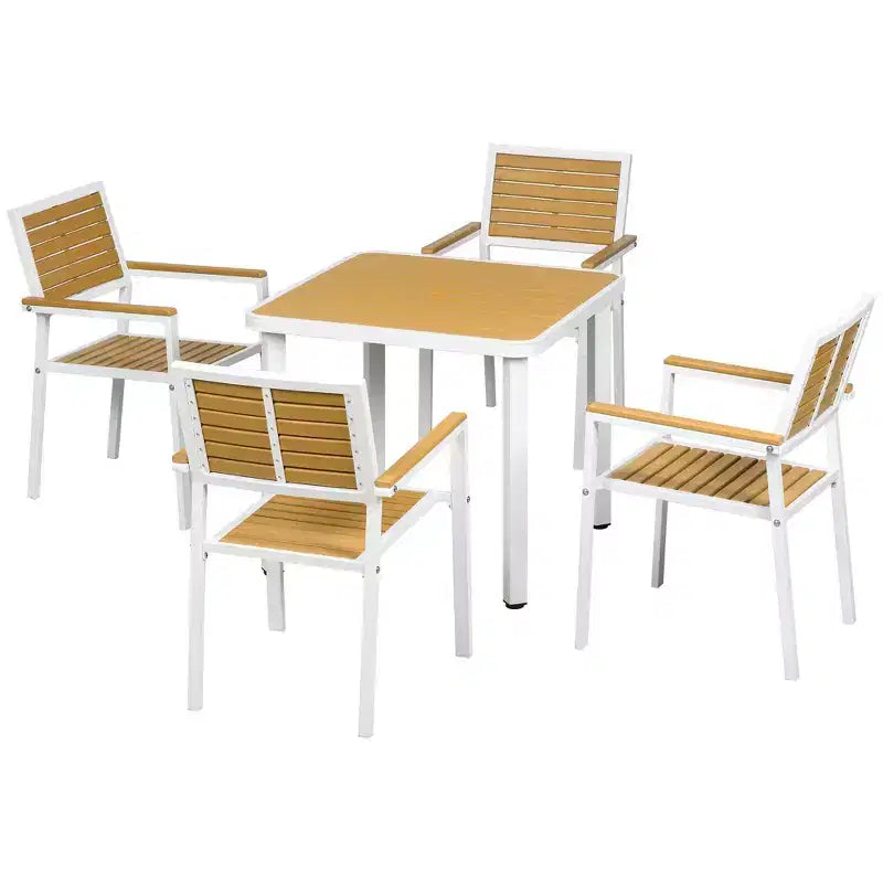 Outsunny Ensemble repas 5 pièces d'extérieur, Table et chaises de patio en aluminium pour 4 avec table de dîner en matériaux HDPE avec trou pour parasol Jaune