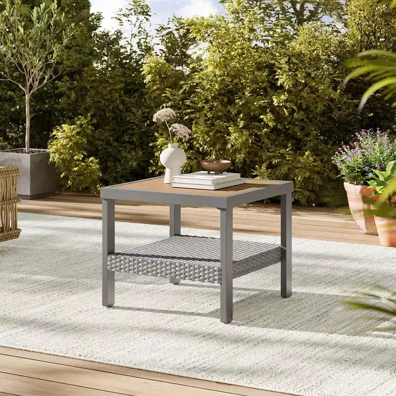 SONGMICS HOME Sencillo Collection - 3 Piece Patio Furniture Set, 2 Lounge Chairs and 1 Coffee Table, Outdoor Furniture, Gray and Beige
