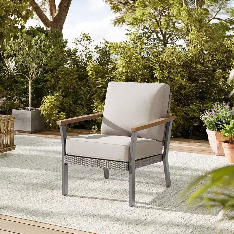 SONGMICS HOME Sencillo Collection -8 Piece Patio Furniture Set 1 Coffee Table 2 Small Coffee Tables 1 Loveseat 2 Lounge Chairs and 2 Ottomans Beige