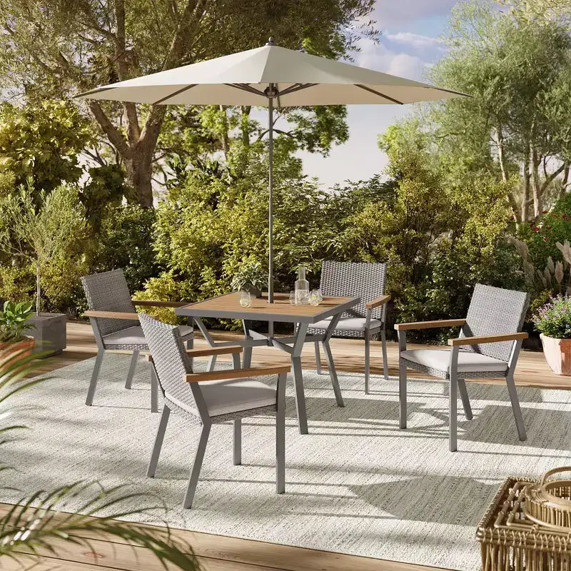 SONGMICS HOME Sencillo Collection - 5 Piece Patio Furniture Set, 4 Dining Chairs, 1 Dining Table, Modern and Transitional Style, Gray and Beige