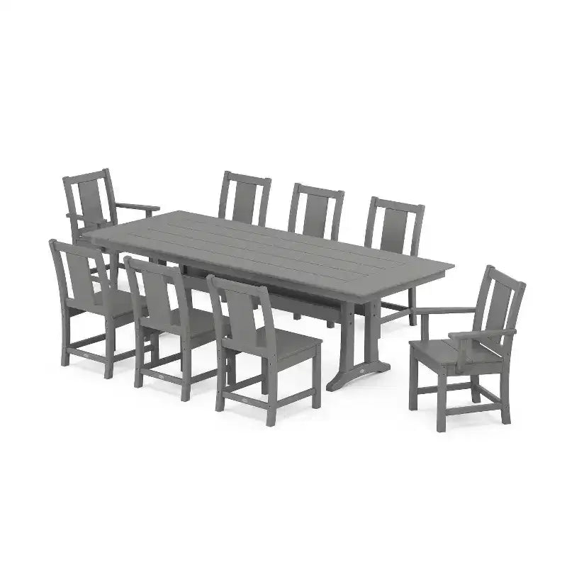 POLYWOOD 9pc Prairie Farmhouse Outdoor Patio Dining Set with Trestle Legs
