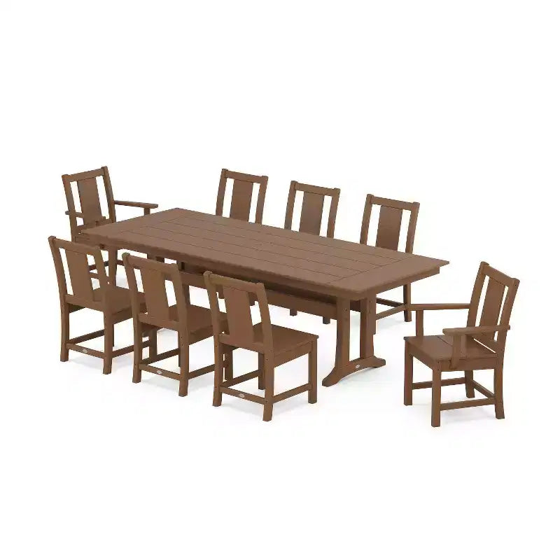 POLYWOOD 9pc Prairie Farmhouse Outdoor Patio Dining Set with Trestle Legs