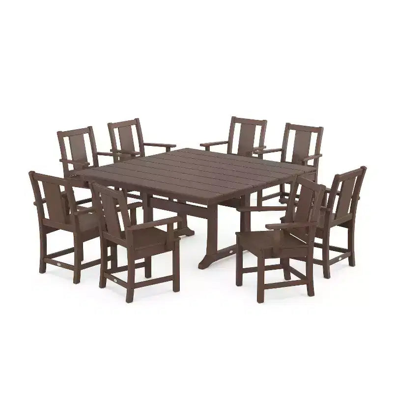 POLYWOOD 9pc Prairie Square Farmhouse Outdoor Patio Dining Set with Trestle Legs