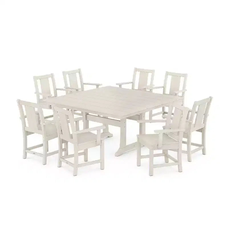 POLYWOOD 9pc Prairie Square Farmhouse Outdoor Patio Dining Set with Trestle Legs