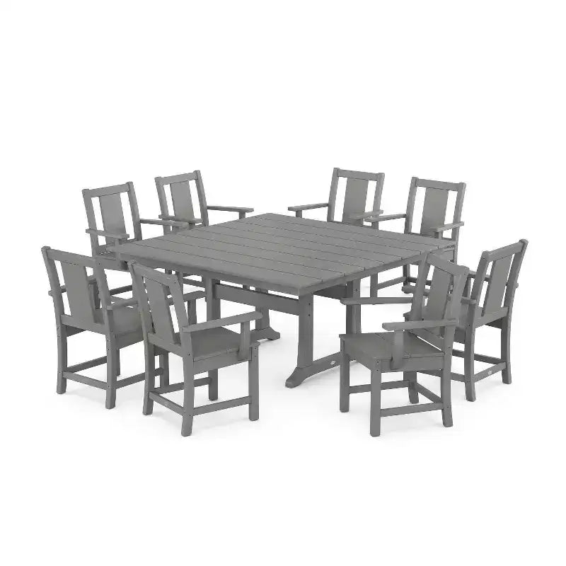 POLYWOOD 9pc Prairie Square Farmhouse Outdoor Patio Dining Set with Trestle Legs