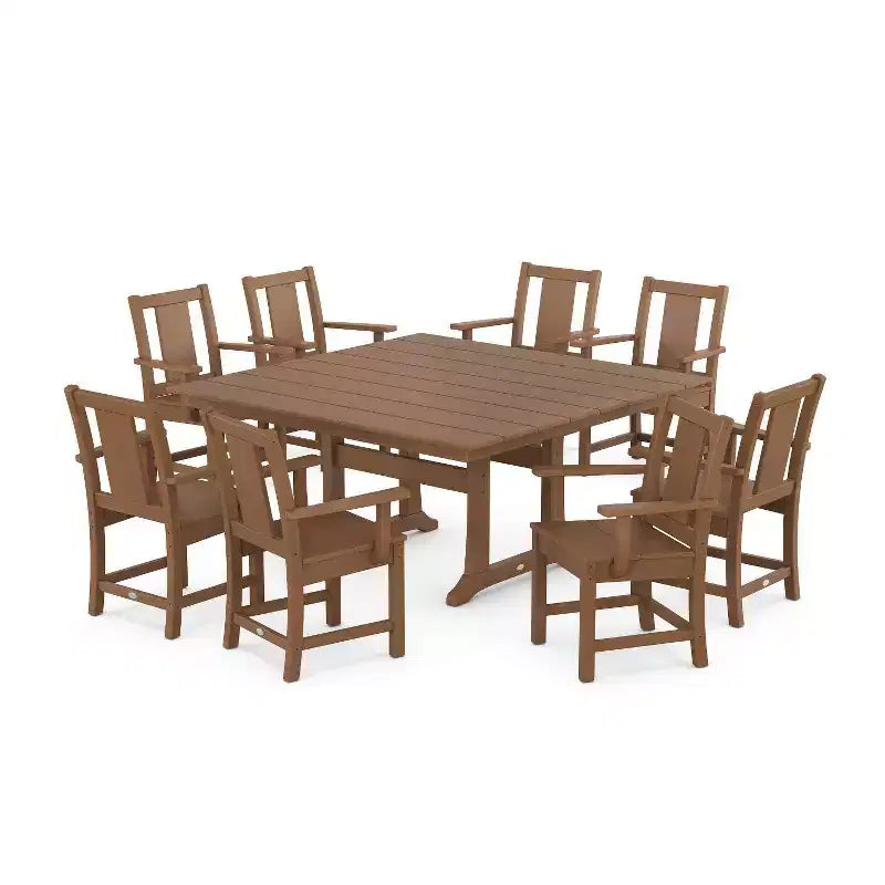POLYWOOD 9pc Prairie Square Farmhouse Outdoor Patio Dining Set with Trestle Legs