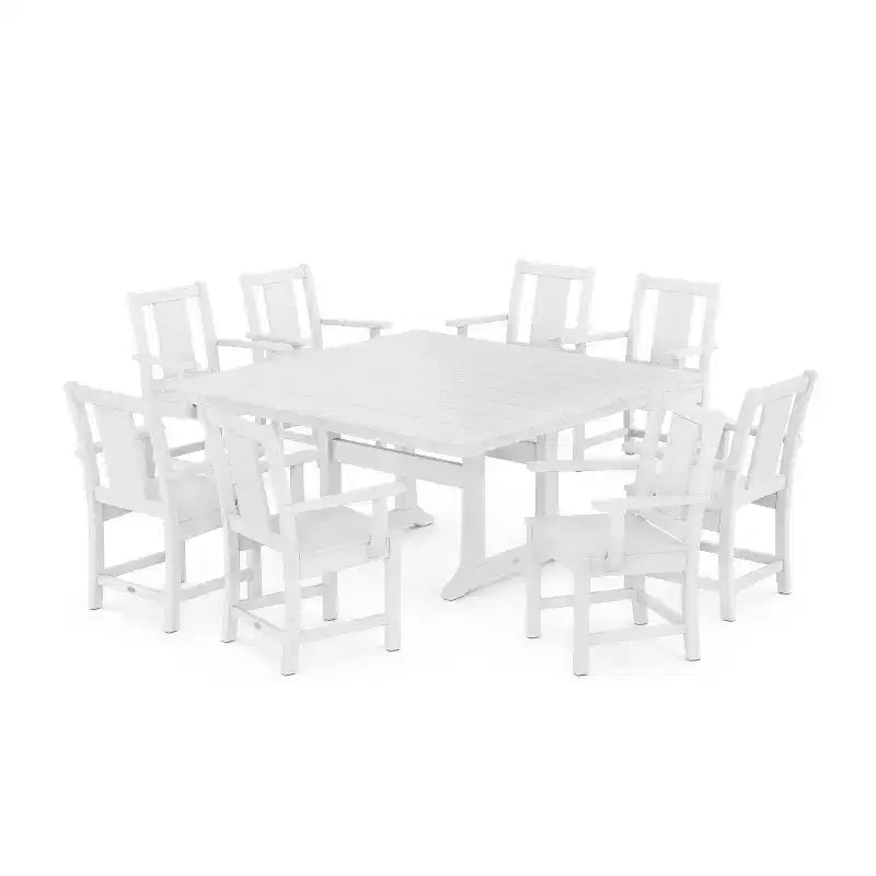 POLYWOOD 9pc Prairie Square Farmhouse Outdoor Patio Dining Set with Trestle Legs