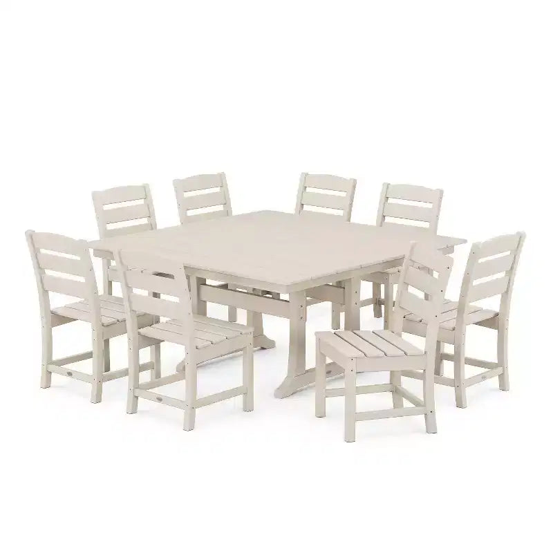 POLYWOOD 9pc Lakeside Farmhouse Trestle Outdoor Patio Dining Set