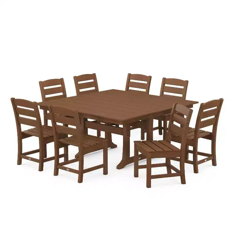 POLYWOOD 9pc Lakeside Farmhouse Trestle Outdoor Patio Dining Set