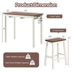 Costway 3-Piece Counter Height Bar Table Set with 2 Stools, 2 Wine Holders White & Walnut