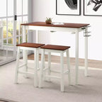 Costway 3-Piece Counter Height Bar Table Set with 2 Stools, 2 Wine Holders White & Walnut