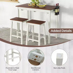 Costway 3-Piece Counter Height Bar Table Set with 2 Stools, 2 Wine Holders White & Walnut