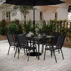 Ensemble de salle à manger de patio commercial Flash Furniture Brazos 7 pièces avec table de patio en verre trempé et 6 chaises avec sièges et dossiers en matériau Flex Comfort