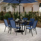 Ensemble de salle à manger de patio commercial Flash Furniture Brazos 7 pièces avec table de patio en verre trempé et 6 chaises avec sièges et dossiers en matériau Flex Comfort