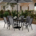 Ensemble de salle à manger de patio commercial Flash Furniture Brazos 7 pièces avec table de patio en verre trempé et 6 chaises avec sièges et dossiers en matériau Flex Comfort