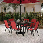 Ensemble de salle à manger de patio commercial Flash Furniture Brazos 7 pièces avec table de patio en verre trempé et 6 chaises avec sièges et dossiers en matériau Flex Comfort