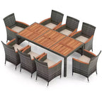 Costway 9 Pieces Outdoor Wicker Dining Set with Acacia Wood Table and 8 Armchairs