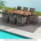 Costway 9 Pieces Outdoor Wicker Dining Set with Acacia Wood Table and 8 Armchairs