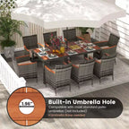 Costway 9 Pieces Outdoor Wicker Dining Set with Acacia Wood Table and 8 Armchairs