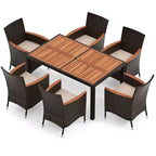 Costway 7 Pieces Outdoor Wicker Dining Set with Acacia Wood Table and 6 Stackable Chairs