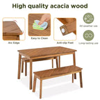 3pc Outdoor Patio Acacia Wood Table Bench Dining Set, Picnic Beer Table With 2 Benches 4A, Natural -ModernLuxe