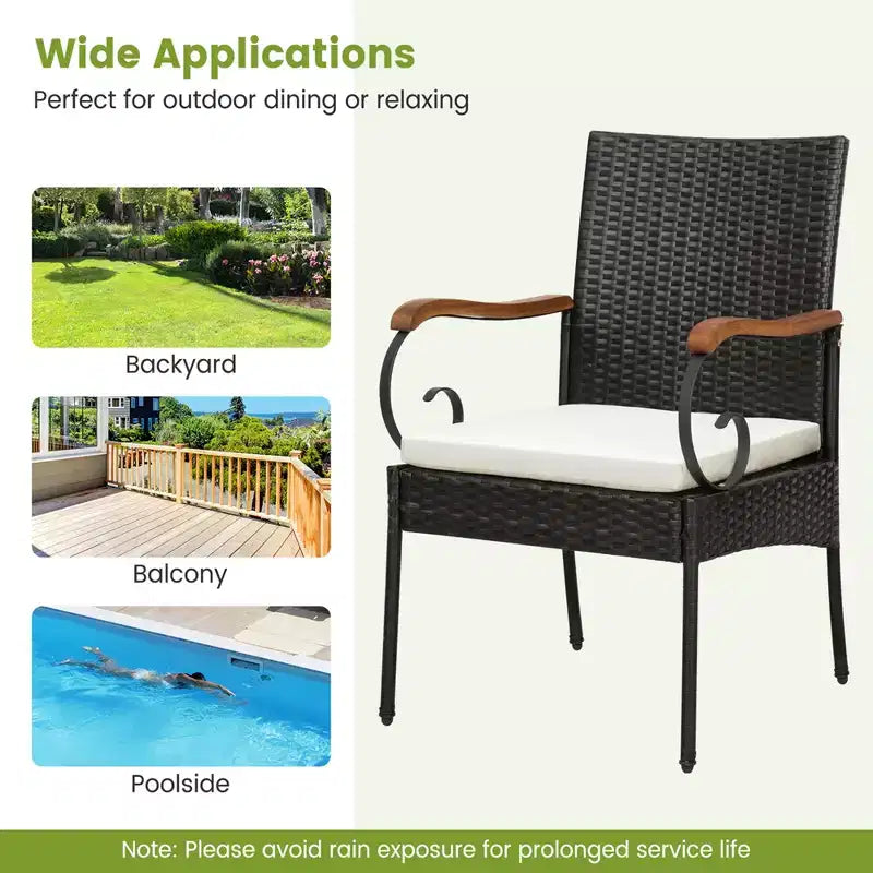 Costway 9 PCS Patio Rattan Dining Set with Acacia Wood Table, Cushions, 1.9 Umbrella Hole