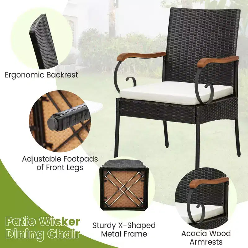 Costway 9 PCS Patio Rattan Dining Set with Acacia Wood Table, Cushions, 1.9 Umbrella Hole