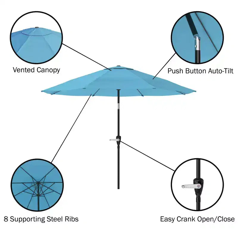 Alaterre Furniture 8pc Outdoor Patio Dining Set, Weston Table with 10' Auto Tilt Umbrella