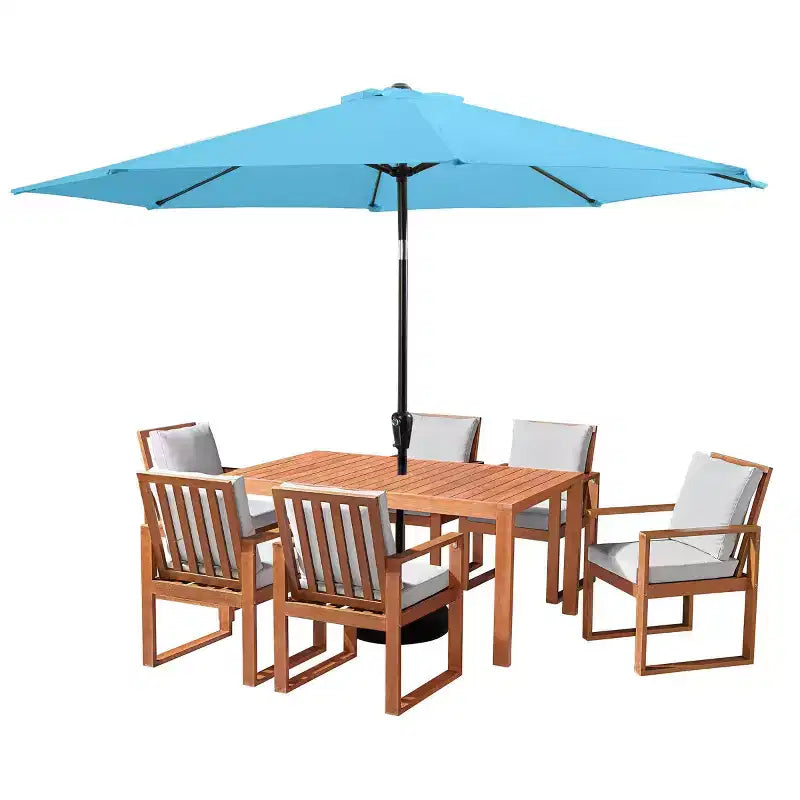 Alaterre Furniture 8pc Outdoor Patio Dining Set, Weston Table with 10' Auto Tilt Umbrella