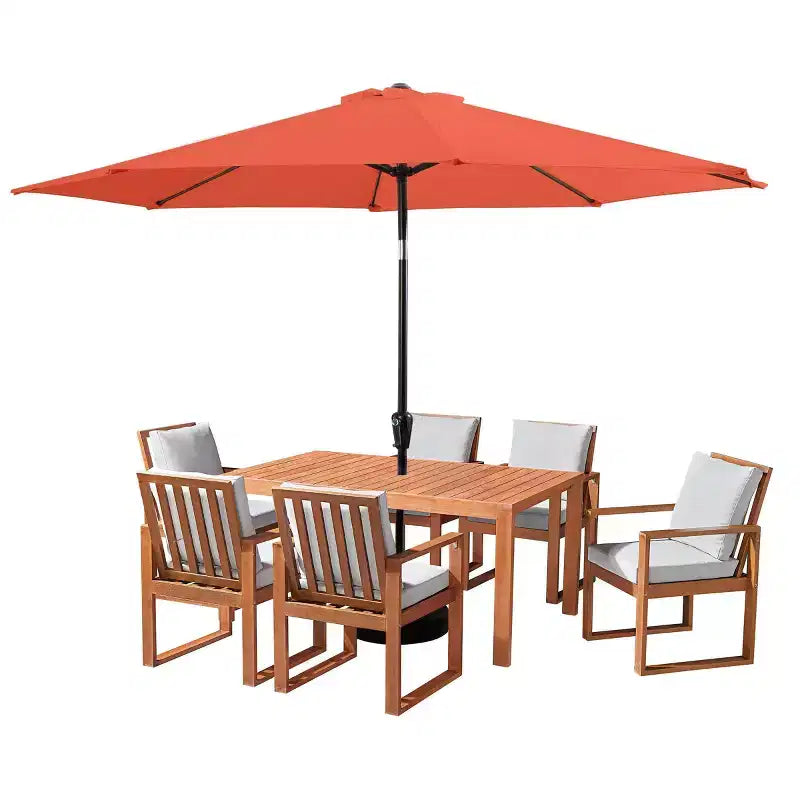 Alaterre Furniture 8pc Outdoor Patio Dining Set, Weston Table with 10' Auto Tilt Umbrella