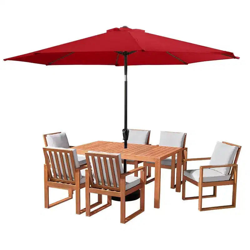 Alaterre Furniture 8pc Outdoor Patio Dining Set, Weston Table with 10' Auto Tilt Umbrella